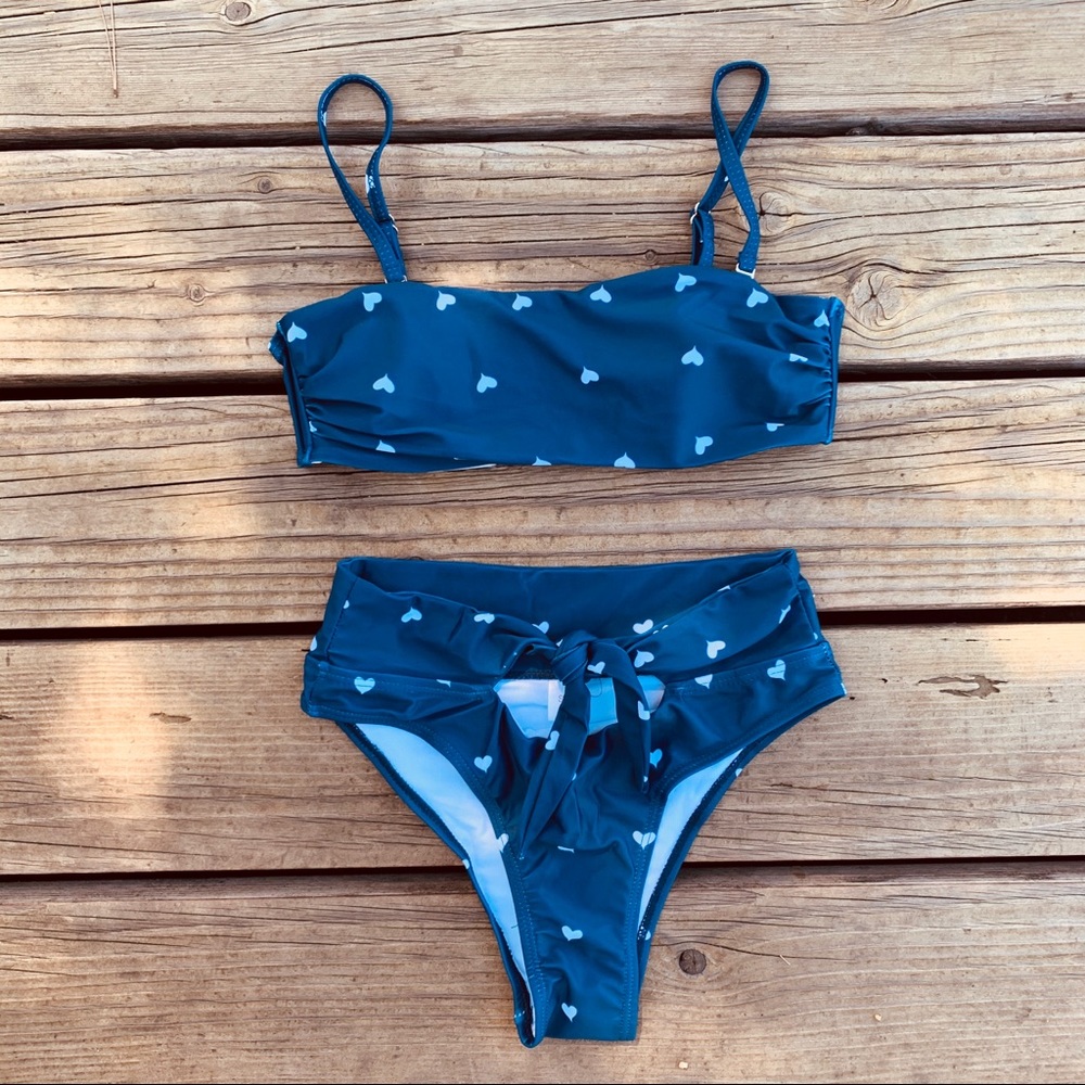 RETRO LOVE ♡ BLUE High Waisted Bikini Set